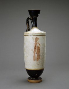 公元前450-440年，白地Lekythos和一个坟墓的年轻女子在一起（兵马俑有白地） 作者 Sabouroff画家（向）