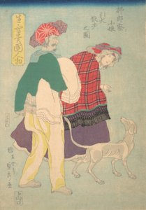 法国女孩在一个暹罗仆人的陪同下遛狗，1860年11月。