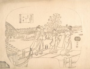 扇子的校对线块印刷品，19世纪。 作者 歌川贞秀