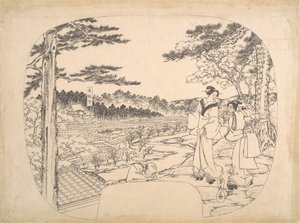 两个女人从有利位置欣赏风景......善卷寺，19世纪。 作者 歌川贞秀