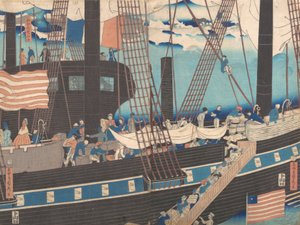 "横滨贸易：西方人装载货物"，1861年4月。