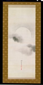 悬挂卷轴描绘秋天的月亮，从三季的三联，日本，19世纪初 作者 酒井保一