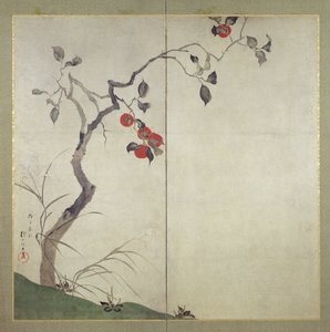 树上的柿子（墨水，颜色和纸上的黄金）