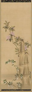 粉红色和白色的花朵和草编覆盖物，江户时期，1761-1828。 作者 酒井保一