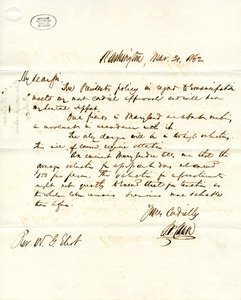1862年3月31日签署于华盛顿的S.P.蔡斯给W.G.艾略特的信 作者 三文鱼 P. 蔡斯