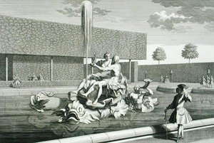 维也纳Belvedere宫的海神和忒提斯喷泉，由Jakob Gottlieb Thelott（约1711-75）雕刻，约1730-40出版（雕刻）。