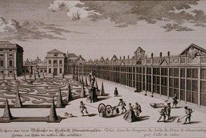 维也纳施瓦辛格亲王花园中的桔园之一，由乔治-丹尼尔-海曼（1691-1759）雕刻，约1724-37年出版（雕刻）（另见170855）。