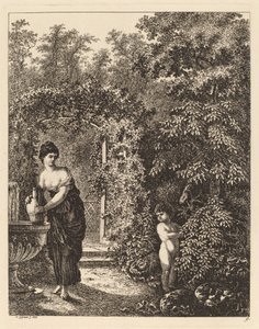 普托在喷泉边看望一个女孩，1771年。 作者 所罗门盖斯纳