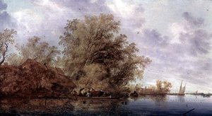 树木繁茂的河流景观 作者 Salomon van Ruisdael或Ruysdael
