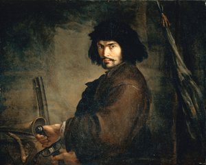 打扮成战士的自画像，由萨尔瓦托-罗萨（1615-1673）创作，布面油画，94x107厘米 作者 救世主罗莎