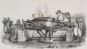 巨大的烤肉，萨尔瓦托·普利亚 (Salvatore Puglia) 石版画，来自 Poliorama Pittoresco，n 4，9 月 2 日 作者 萨尔瓦多·普利亚