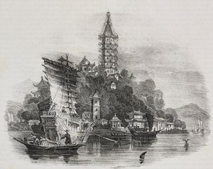 Kin-Chan, Golden mountain, China, lithograph by Salvatore Puglia from Poliorama Pittoresco, n 21, December 28
