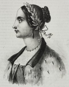 劳拉·巴西·维拉蒂 (Laura Bassi Veratti，1711-1778) 的肖像，意大利物理学家和学者，萨尔瓦托·普利亚 (Salvatore Puglia) 石版画，来自 Poliorama Pittoresco，n 4，9 月 4 日