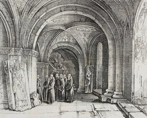 瑞士巴塞尔大教堂地下教堂，Salvatore Puglia 的版画，出自 Poliorama Pittoresco，n 50，7 月 22 日