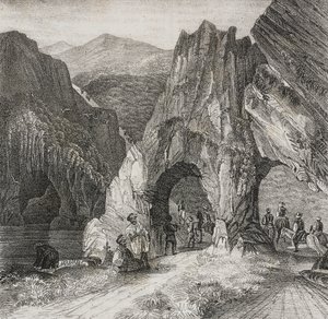 巴尔干半岛景观，萨尔瓦托·普利亚 (Salvatore Puglia) 石版画，来自 Poliorama Pittoresco，n 13，11 月 2 日 作者 萨尔瓦多·普利亚