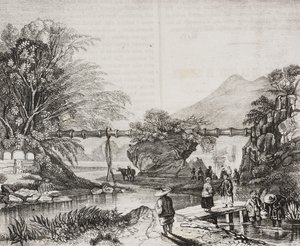 中国香港山谷风景，Salvatore Puglia 的石版画，选自 Poliorama Pittoresco，第 14 期，11 月 9 日 作者 萨尔瓦多·普利亚