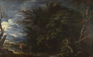 水星与不诚实的伍德曼的风景，约1663年。