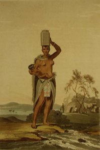 一个非洲女人，板块17，来自约翰-巴罗（1764-1848）的《科钦纳州之旅》，由托马斯-梅德兰（1755-1823）雕刻，1806年（水印）。 作者 塞缪尔（之后）丹尼尔（Daniell）