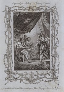 黑王子爱德华等待着他的囚徒约翰·法国国王（版画）