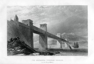 梅纳海峡的不列颠尼亚管状桥梁，威尔士，1886年