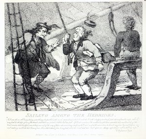 在1786年由托马斯·罗兰森（Thomas Rowlandson）蚀刻的“博斯韦尔风景如画的美女，第一部分”中航行于赫布里底群岛