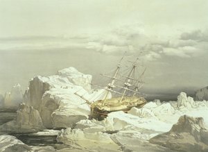 1851年8月20日HMS调查员在巴林岛北海岸的关键位置，由William Simpson雕刻，由Ackermann und Co.出版，1854年 作者 塞缪尔·格尼·克雷斯韦尔