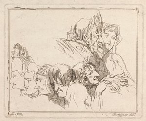 Three etchings laid down on one sheet: Studies of Heads