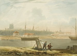 横跨浮动港口与大教堂和城市教堂的景色，约1825年。 作者 塞缪尔·杰克逊