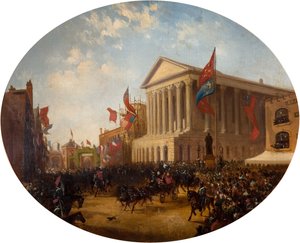 剑桥公爵离开市政厅，伯明翰，1857年。