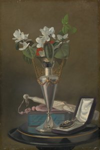 静物与扇子和吊坠，约1865-1875。 作者 塞缪尔·马斯登·布鲁克斯