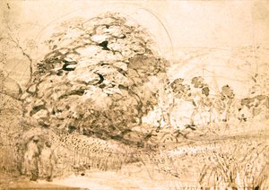 穿过玉米田的小路，约1832-33（纸上水彩）。 作者 塞缪尔·帕尔默（Samuel Palmer）