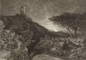 孤独的塔，1879年（蚀刻） 作者 塞缪尔·帕尔默（Samuel Palmer）