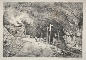 英格兰北部的一系列古建筑和乡村小屋：山顶洞穴，1821年。 作者 塞缪尔·普鲁特
