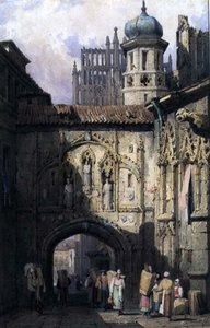 纽伦堡的风景，约1823年（纸上水彩）。 作者 塞缪尔·普鲁特