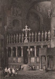 圣马可大教堂（Basilica di San Marco）的圣像，意大利威尼托威尼斯，由塞缪尔·普劳特（Samuel Prout，1783-1852）绘制后的钢雕刻，约 15x11.5 厘米