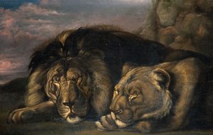沉睡的狮子和雌狮1823-1830年。 作者 塞缪尔·拉文（Samuel Raven）