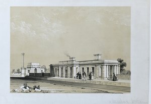 马斯伯勒车站，约 1840 年（纸质有色石版画） 作者 塞缪尔·拉塞尔