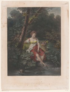 戴着花环、双脚浸在水中的年轻女子
La Baigneuse（物品上的标题） 作者 塞缪尔·威廉·雷诺兹（一）