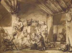 牧羊人的崇拜，约1646年（钢笔，画笔和铅笔在纸上） 作者 塞缪尔·范霍格斯特拉滕