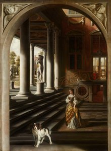与读书的妇女的透视图，c。 1670 作者 塞缪尔·范霍格斯特拉滕