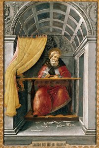 圣奥古斯丁在他的牢房中 由 Alessandro di Mariano dei Filipepi dit Sandro Botticelli (1445-1510) 绘制。 画布上的蛋彩画 作者 桑德罗·波提切利（Sandro Botticelli）