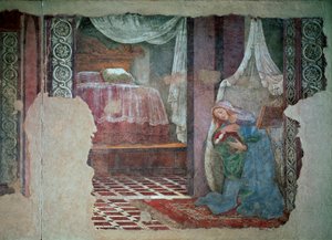 圣母领报细节。 Alessandro di Mariano dei Filipepi 和 Sandro Botticelli（1445-1510）的壁画。 1481 Sun. 245x535 cm 佛罗伦萨，乌菲兹美术馆（办公室） 作者 桑德罗·波提切利（Sandro Botticelli）