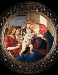 Virgin and Child 和两个天使（木头蛋彩画，c.1490） 作者 桑德罗·波提切利（Sandro Botticelli）