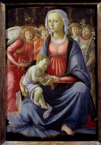 被五位天使包围的圣母和儿童 画家：Alessandro di Mariano dei Filipepi dit Sandro Botticelli (1445-1510) 15世纪 太阳。0,58x0,4米 作者 桑德罗·波提切利（Sandro Botticelli）