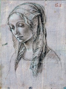 年轻女子的头“”画笔和白色襟翼属于 Alessandro di Mariano dei Filipepi dit Sandro Botticelli (1445-1510) 15 世纪巴黎，卢浮宫博物馆 作者 桑德罗（前往）波提切利