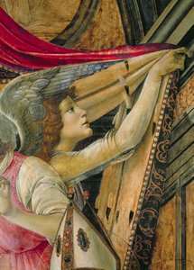 天使细节从圣巴纳巴祭坛画的 作者 桑德罗·波提切利（Sandro Botticelli）
