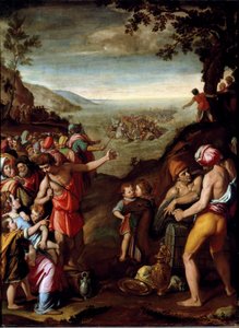 红海通道 逃离埃及的希伯来人在摩西的带领下穿越红海。Santi di Tito（1536-1603 年）的画作，佛罗伦萨，弗朗索瓦一世内阁，维奇奥宫