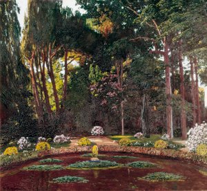 新艺术运动“花园””（Arbucies）。 Santiago Rusinol 和 (i) Prats (1861-1931) 19 世纪晚期 El Vendrell 的绘画。 故居博物馆 Pau Casals。