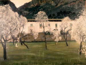 Landscape with flowers in trees. Painting by Santiago Rusinol y (i) Prats (1861-1931). Oil on canvas Barcelona. National Museum of Art of Catalonia.