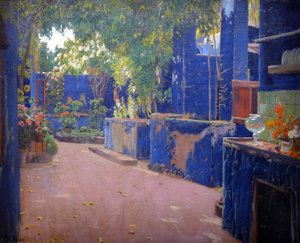 蓝色天井 - (El patio azul, Sitges) - 圣地亚哥-鲁西诺尔-普拉特（1861-1931）的画作 1913.